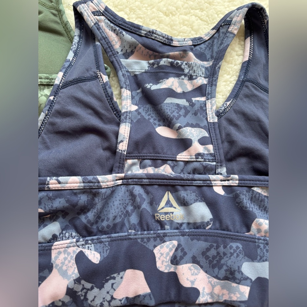 2 Pack Reebok Green and Blue Camouflage Sports Bras - Picture 7 of 7